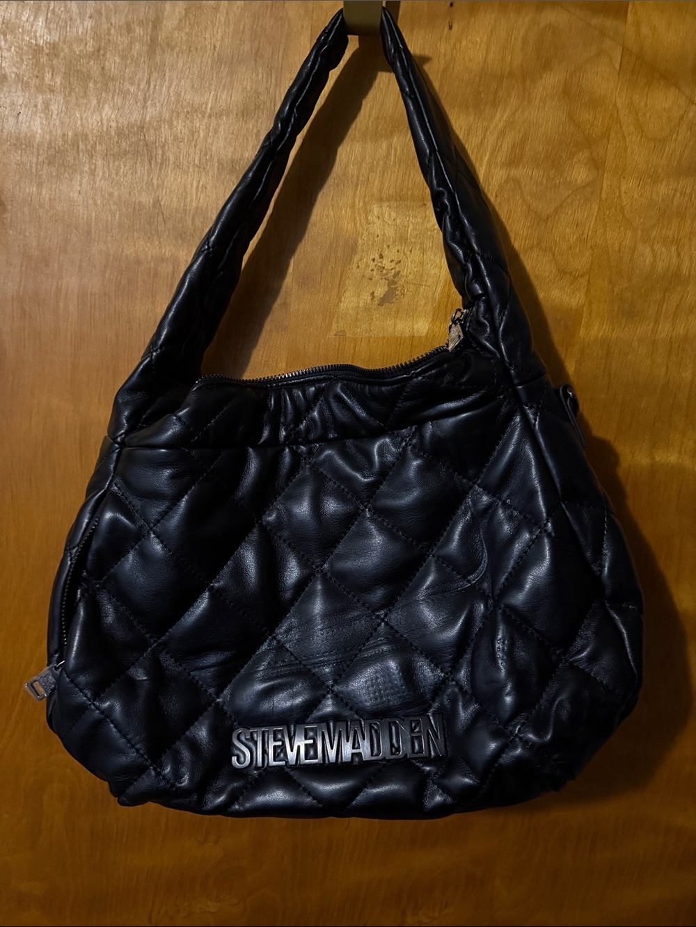 Steve Madden Black Quilted Shoulder Hobo Bag